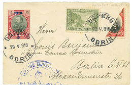 1009 1916 BULGARIA Bisect 10c + 15c+ 5 On 15c Canc. ADRIN On Envelope (CENSOR Label On Reverse) To BERLIN. Vvf. - Autres & Non Classés