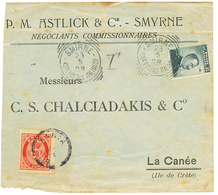 1011 1908 ITALY 15c Canc. SMIRNE On Envelope(fault) To LA CANEE Taxed With CRETE 20l POSTAGE DUE. Vf. - Kreta