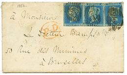 1022 1853 GREAT BRITAIN 2d Blue Strip Of 3(fault) Canc. 29 On Envelope With Full Text To BRUXELLES (BELGIUM). Scarce Fra - Andere & Zonder Classificatie