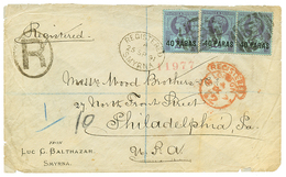 1033 SMYRNA British P.O : 1891 40p On 2 1/2d(x3) Canc. Killer S + REGISTERED SMYRNA On Cover To USA. Vf. - Autres & Non Classés