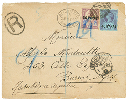 1034 SMYRNA : 1892 40p + 80p Canc. F87 + REGISTERED SMYRNA On Cover To ARGENTINA. Rare Destination. Vf. - Andere & Zonder Classificatie