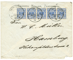 1041 ZANZIBAR : 1892 GERMANY 20pf Strip Of 5 Canc. DEUTSCHE SEEPOST On Envelope(fault) From ZANZIBAR To HAMBURG. Verso,  - Andere & Zonder Classificatie