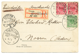 1047 CHINA - VORLAUFER : 1899 GERMANY 5pf + 10pf(x2) Canc. TIENTSIN On REGISTERED Card To GERMANY. Vvf. - Chine (bureaux)