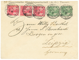 1051 PETCHILI : 1901 GERMANIA 5pf(PVb)x2+ 10pf(PVc)x3 Canc. TIENTSIN On Envelope To GERMANY. Signed STEUER. Rare. Superb - Chine (bureaux)