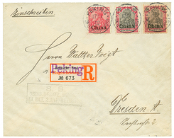 1056 1902 10pf + 40pf + 50pf Canc. PEKING + Boxed OSTAS.BESATZ. BRIGADE On REGISTERED Cover To GERMANY. Vvf. - Deutsche Post In China