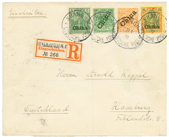 1057 1902 25pf(n°5I) + 25pf(n°19) + 5pf(n°2II) + 5pf(n°16) Canc. SHANGHAI On REGISTERED Envelope To HAMBURG. Rare Mixed  - Chine (bureaux)