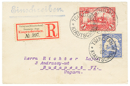 1101 1902 1 MARK + 20pf Canc. TSINGTAU KIAUTSCHOU On REGISTERED Envelope To HUNGARY. Superb. - Kiaochow