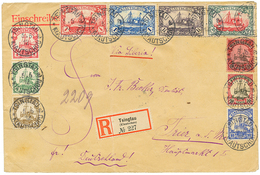 1102 1912 1c To 2 1/2 DOLLAR (N° 28 To 37) Canc. TSINGTAU On REGISTERED Envelope (light Crease) To GERMANY. JÄSCHKE-LANT - Kiauchau