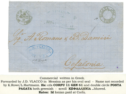 1148 1861 POSTA PAGATA + CORFU On Entire Letter From MESSINA To CEPHALONIA IONIAN ILSLANDS. Vvf. - Zonder Classificatie