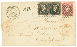 1160 SARDINIA 1851 5c(n°1d) + 5c(n°1b) + 40c(n°3) Canc. ROMBI + FRANGY On Cover To FRANCE. Stamps With Margins Just Touc - Non Classés