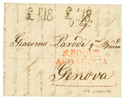 1166 1818 "£ 1.18" Tax Marking On Entire Letter From GIBRALTAR To GENOVA. Vvf. - Zonder Classificatie