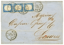 1174 SARDINIA : 1860 20c Strip Of 3 With Large Margins Canc. MILANO On Cover To ENGLAND. Superb. - Non Classés