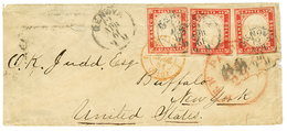 1175 SARDINIA To USA : 1861 40c(x3) 2 Stamps With 4 Margins , 1 Stamp Just Touched At Base Canc. GENOVA On Envelope(faul - Ohne Zuordnung