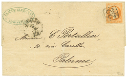 1178 1868 FRANCE 40c Canc. Boxed Cachet "22" On Cover From MARSEILLE To PALERMO ( SICILY ). Signed CALVES. GREAT RARITY. - Zonder Classificatie
