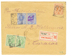 1195 CURACAO : 1892 25c + 12 1/2c(x2) + Pair 10c (cut At Right) Canc. CURACAO + A.R On REGISTERED Envelope To CARACAS (V - Other & Unclassified