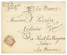 1212 "Used Of Rare 1 FRANC POSTAGE DUE On Cover From ROMANIA" : 1884 Unstamped Envelope From GALATZ Taxed On Arrival In  - Andere & Zonder Classificatie