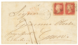 1262 1866 Pair 1d Canc. A26 + GIBRALTAR + Red VIA DI MARE(E) + Tax "4" On Envelope To ITALY. Vf. - Altri & Non Classificati