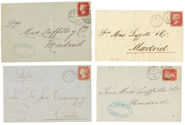 1265 1876/78 Lot 4 Covers With GB 1 Penny Canc. A26 + GIBRALTAR To SPAIN. Superb. - Autres & Non Classés