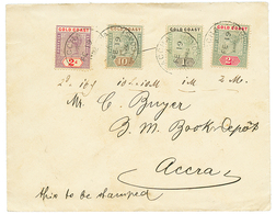 1290 1902 10 SHILLING (sg N°47 = 160 Pounds For Stamp Only) + 1 SHILLING(n°44) + 2 SHILLING(n°45) + 2d Canc. ACCRA On Lo - Goudkust (...-1957)