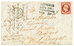 1299 "1F EMPIRE To INDIA" : 1853 FRANCE 1F(n°18) Rich Color 3 Large Margins , Shaved At Left Canc. PC 2388 On Entire Let - Autres & Non Classés