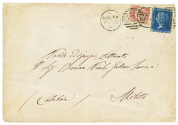 1317 1880 1/2p + 2d Canc. A25 + MALTA On Envelope To ITALY. Vf. - Malte (...-1964)