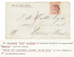 1334 SIERRA-LEONE : 1874 1d Canc. B31 + "1" Red Tax Marking On Envelope To BRISTISH SHERBRO. Rare Internal Mail. Vvf. - Sierra Leone (...-1960)