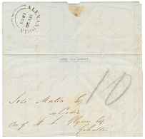 1341 SINGAPORE Via GIBRALTAR To SPAIN : 1853 "10" Tax Marking + British Cds ALEXANDRIA On Entire Letter From SINGAPORE , - Singapur (...-1959)