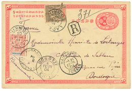 1362 1904 CHINA Illustrated P./Stat 1c + INDOCHINA 10c + 25c Canc. LAOKAY TONKIN + MONGTZE CHINE Sent REGISTERED To FRAN - Altri & Non Classificati