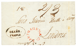 1369 1844 OCANA FRANCA + British CARTHAGENA In Red + KINGSTON JAMAICA (verso) On Entire Letter From OCANA To ENGLAND. Su - Colombia