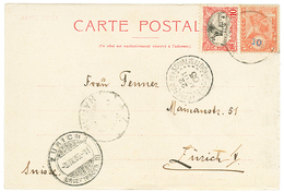 1384 1905 ETHIOPIA 10 On 1/2g + SOMALI COAST 10c Canc. HARRAR On Card Via DJIBOUTI To SWITZERLAND. Vf. - Äthiopien