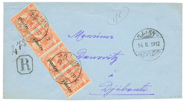 1388 1912 ETHIOPIA 1/2 Piastre On 1/2g Strip Of 4 Canc. DIRE-DAOUA On REGISTERED Cover To DJIBOUTI. Vvf. - Ethiopia