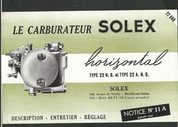 SOLEX Notice N° 11A Juillet 1946 - Matériel Et Accessoires