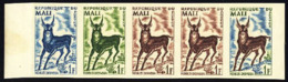 Mali (1965) Defassa Waterbuck. Trial Color Proofs In Strip Of 5 With Multicolor.  Scott No 67, Yvert No 71. - Mali (1959-...)