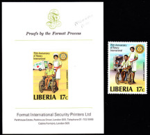 Liberia (1979) Ambulance. Nurse. Boy In Wheelchair. Community Service. Preliminary Imperforate Proof Mounted On Card Fro - Rotary, Lions Club