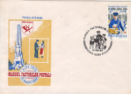 72567- POSTAL WORKERS' MARCH, ALBA IULIA STAGE, SPECIAL COVER, 1984, ROMANIA - Brieven En Documenten