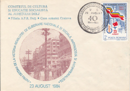 72568- AUGUST 23RD, NATIONAL DAY, FREE HOMELAND, SPECIAL COVER, 1984, ROMANIA - Cartas & Documentos