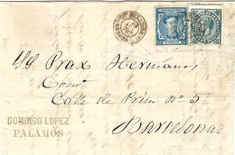 1876- Lettre De PALAMOS ( Gerona)  Affr. 10 C + Impuesto De Guerra 5 C.  Pour Barcelona - Lettres & Documents