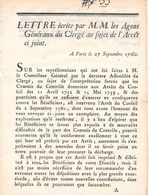LETTRE écrite Par Messieurs  Les Agents Généraux Du Clergé - 27 Sept 1760 - Décrets & Lois