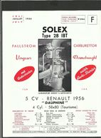 SOLEX Fiche Technique Juillet 1956 - Matériel Et Accessoires