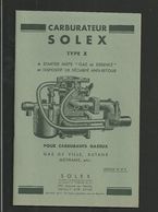 SOLEX Notice Technique Pour Carburants Gazeux - Matériel Et Accessoires