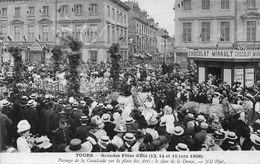 37-TOURS- GRANDES FÊTES D'ETE -JUIN 1908- PASSAGE DE LA CAVALCADE SUR LA PLACE DES ARTS,  LE CHAR DE LA DANSE - Tours