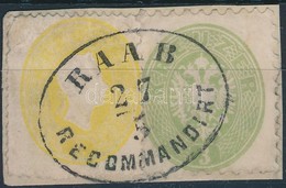 1861 2kr + 1864 (!) 3kr Vegyes Bérmentesítés Kivágáson ,,RAAB RECOMMANDIRT' - Other & Unclassified