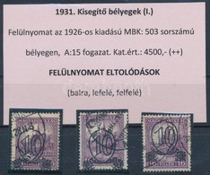 O 1931 3 Db Kisegít? 10f/16f Klf Irányba Eltolódott Felülnyomással - Autres & Non Classés