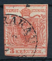 O 1850 3kr Bordázott Papír Sz?ken Vágva ,,(K)RAKAU' (geripptes Papier) - Autres & Non Classés