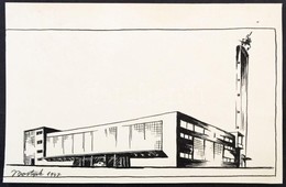 Bortnyik Jelzéssel: Modern épület. Tus, Papír, 11×21 Cm - Andere & Zonder Classificatie