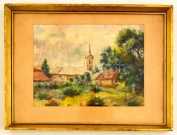 Mednyánszky Jelzéssel: Templom Torony. Akvarell, Papír, üvegezett Keretben, 20×28 Cm - Other & Unclassified