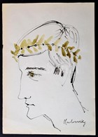 Medveczky Jelzéssel: Babérkoszorús Férfi Fej. Akvarell-tus, Papír, 29×20 Cm - Other & Unclassified