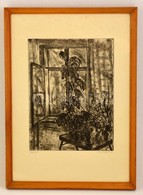 Scultéty Éva (1917-2001): Ablak, Rézkarc, Papír, Jelzett, üvegezett Fa Keretben, 39×30 Cm - Other & Unclassified