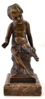 Jelzés Nélkül: Ül? Kisfiú és A Pillangó. Bronz, Márvány Talapzaton, M:12,5 Cm - Autres & Non Classés