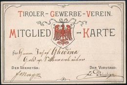 Cca 1900 Tiroler Gewerbe Verein Tagsági Jegy / Mitgiedskarte - Non Classificati